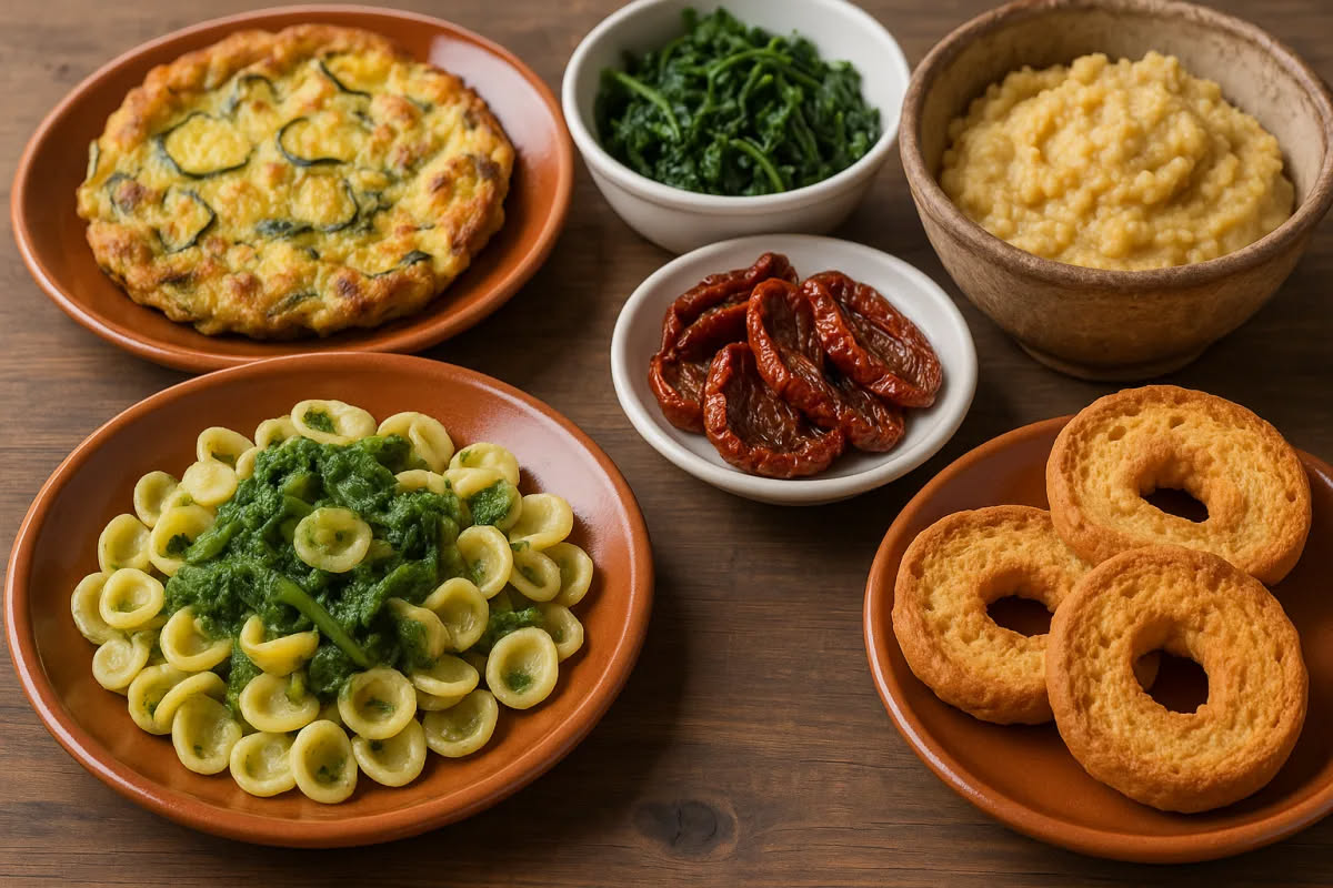 Tre sformatini di verdure appena sfornati, dorati in superficie, disposti nel piatto bianco con un contorno di pomodori freschi e basilico