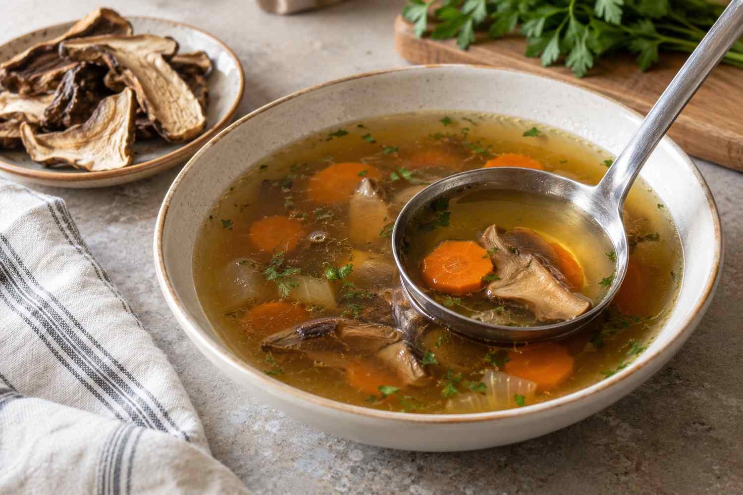 Brodo di funghi secchi e verdure: la ricetta per una base saporita senza dado