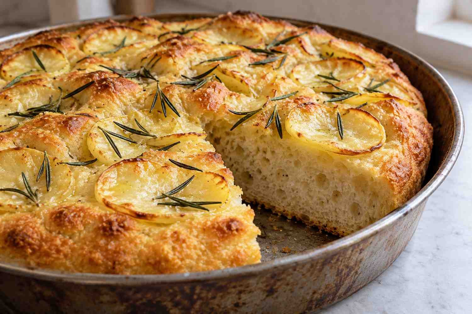 Focaccia con patate e rosmarino: la ricetta pugliese con l'impasto morbido e alto