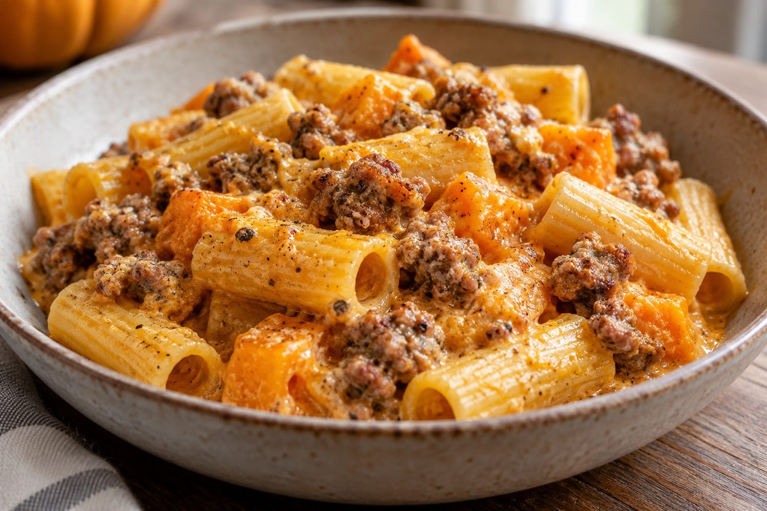 Pasta zucca e salsiccia: la ricetta cremosa dell'autunno che conquista tutti