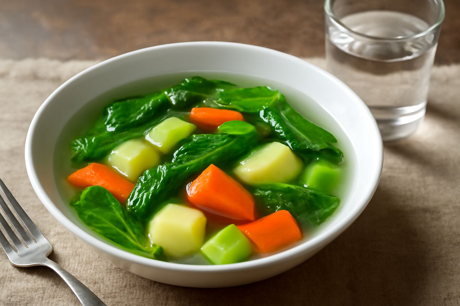 Bottiglia di acqua di fonte trasparente con etichetta, accanto a un bicchiere riempito di acqua cristallina, con foglie verdi e piccole pietre bianche sullo sfondo