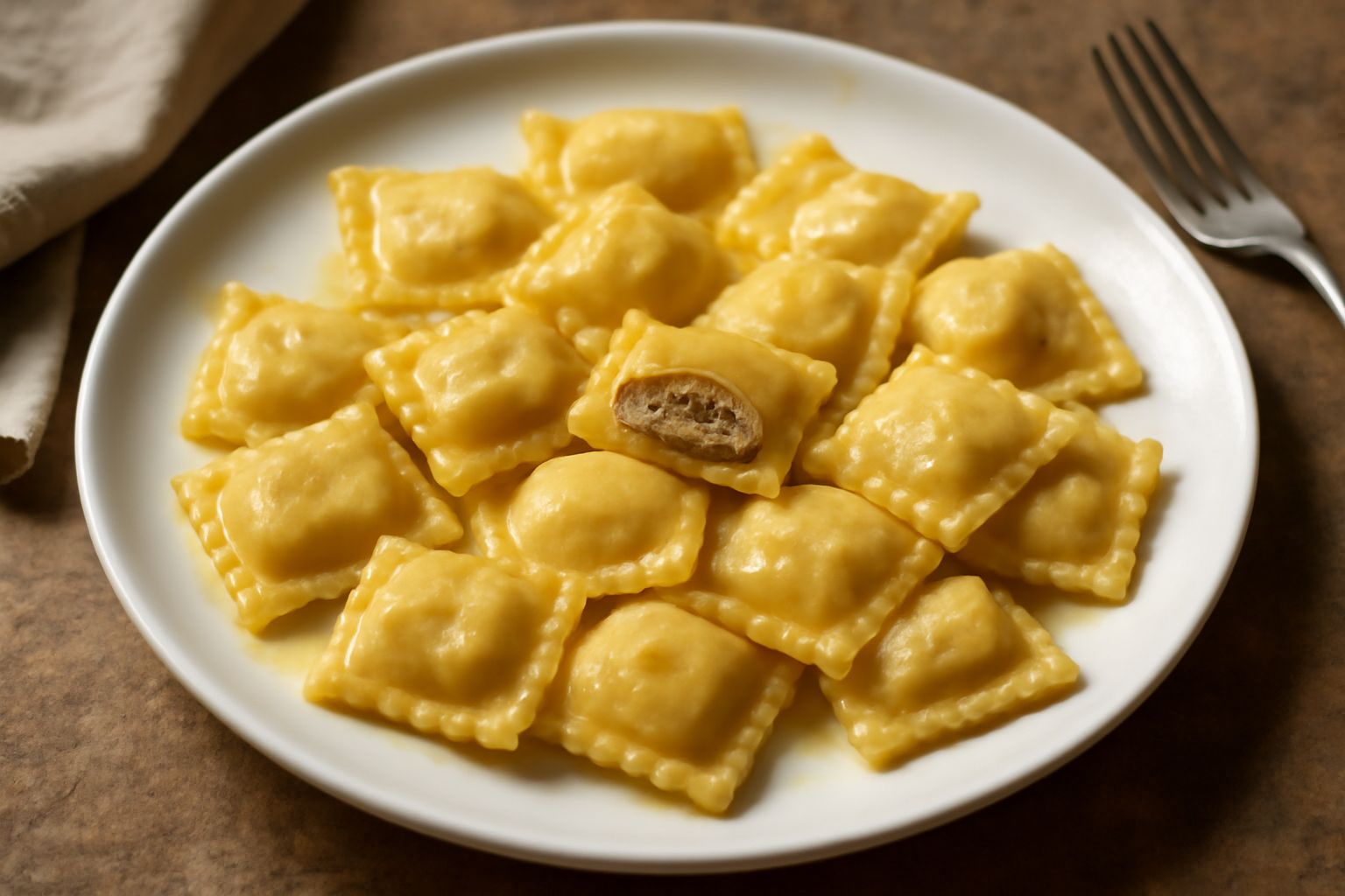 Agnolotti molisani cotti in un piatto bianco, fumanti, con il ripieno visibile dai bordi sigillati, conditi di brodo caldo e una leggera spolverata di parmigiano grattugiato