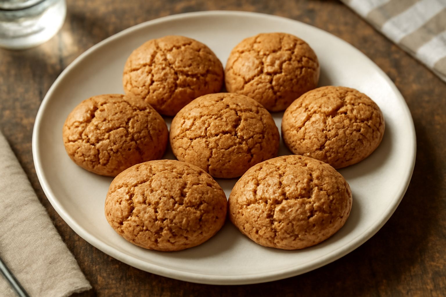 Amaretti di Alessandria disposti su una carta bianca, con superficie rugosa e screpolata color nocciola, alcuni interi e uno spezzato che mostra l'interno morbido e chiaro