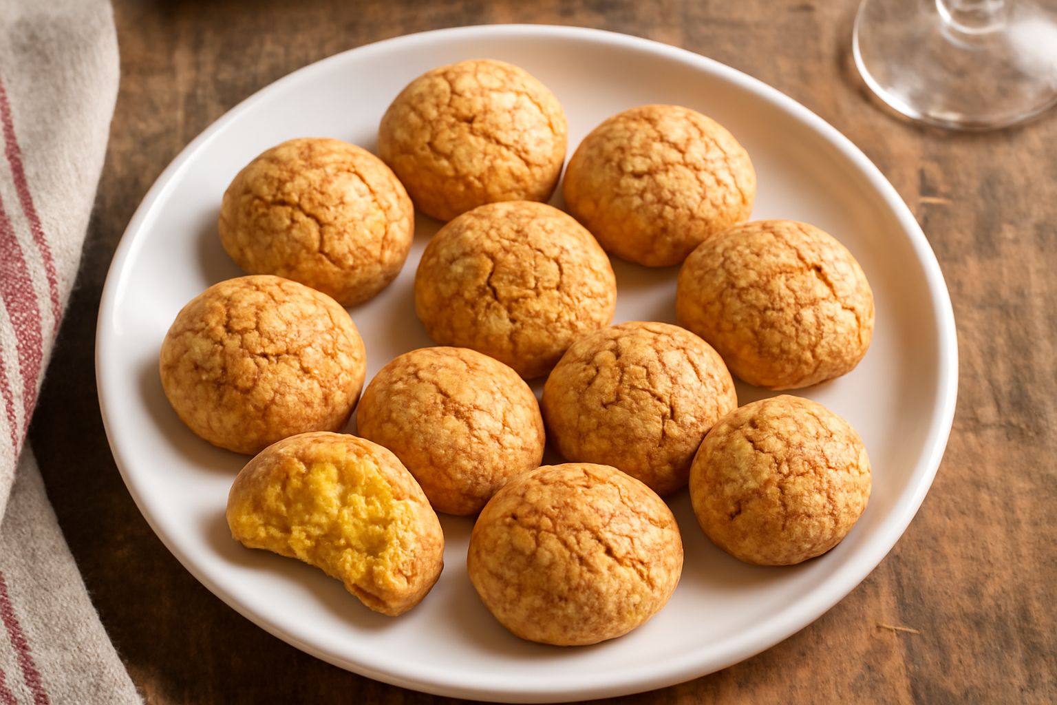 Amaretti dorati e croccanti disposti su un piatto bianco, con la caratteristica screpolatura in superficie, affiancati da alcune mandorle sgusciate