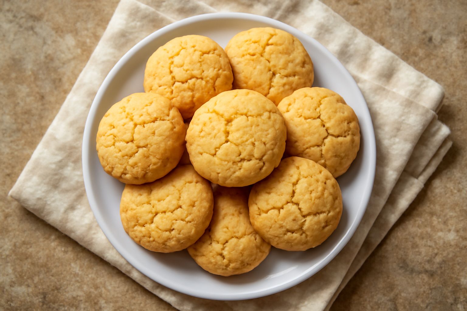 Amaretti morbidi in primo piano, tondi e dorati, con superficie screpolata caratteristica, disposti su una piccola ciotola di ceramica bianca. Sullo sfondo sfocato una tazza di caffè e una finestra co