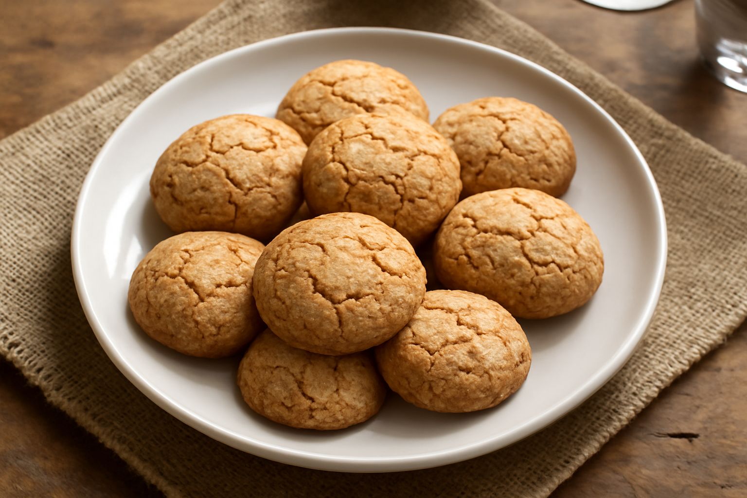 Amaretti oristanesi dorati e croccanti disposti su una superficie di marmo, con crepe caratteristiche in superficie, interi e spezzati a metà, accompagnati da qualche mandorla sgusciata