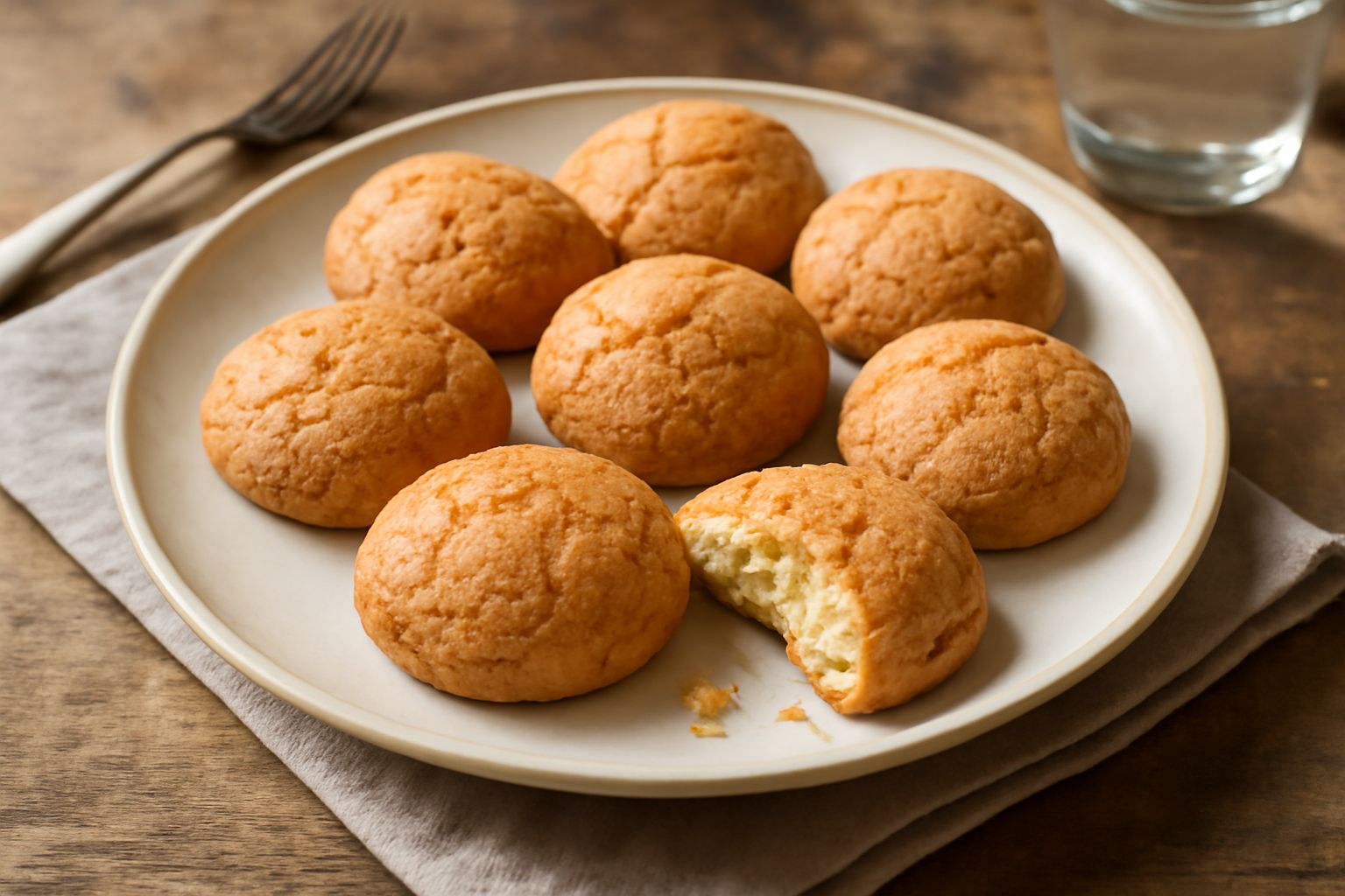 Amaretti di Saonara dorati, tondi e leggermente screpolati in superficie, disposti su piatto bianco con texture visibile del biscotto e carta bianca sotto alcuni dolcetti