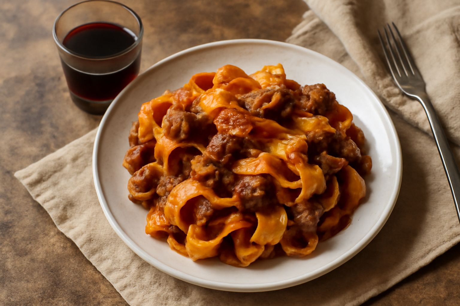 Bicchiere basso con amaro dal colore ambrato e marrone intenso, servito a temperatura ambiente, con una bottiglia scura sullo sfondo e erbe alpine secche accanto