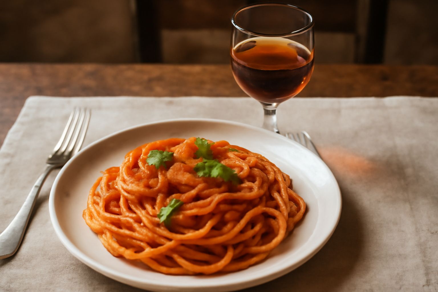 Bicchiere di amaro di Sorrento di colore ambrato scuro su tavolo di legno, con buccia di limone gialla accanto e bottiglia di vetro scuro sullo sfondo