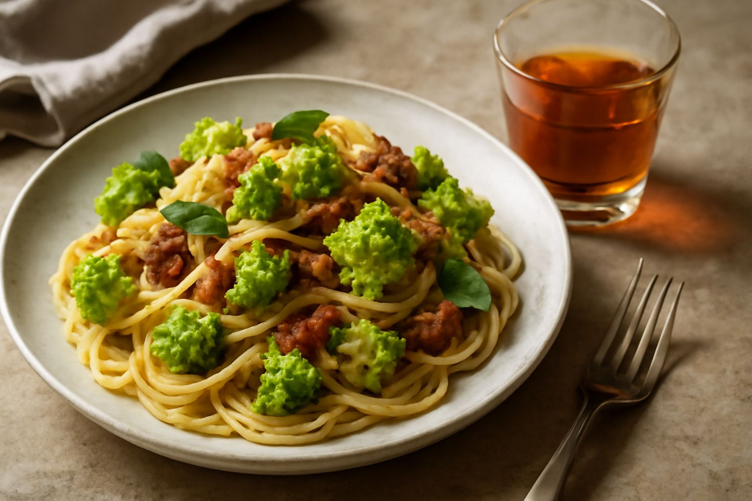 Bicchiere basso con liquore ambrato trasparente, servito a temperatura ambiente, su sfondo di erbe secche e rametti aromatici