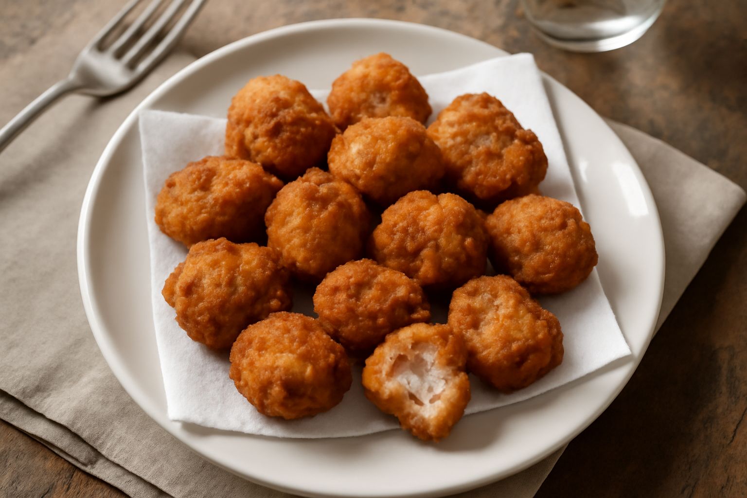 Animelle fritte dorate e croccanti disposte su un piatto bianco, con limone tagliato a spicchi, prezzemolo fresco e una ciotola di salsa al side