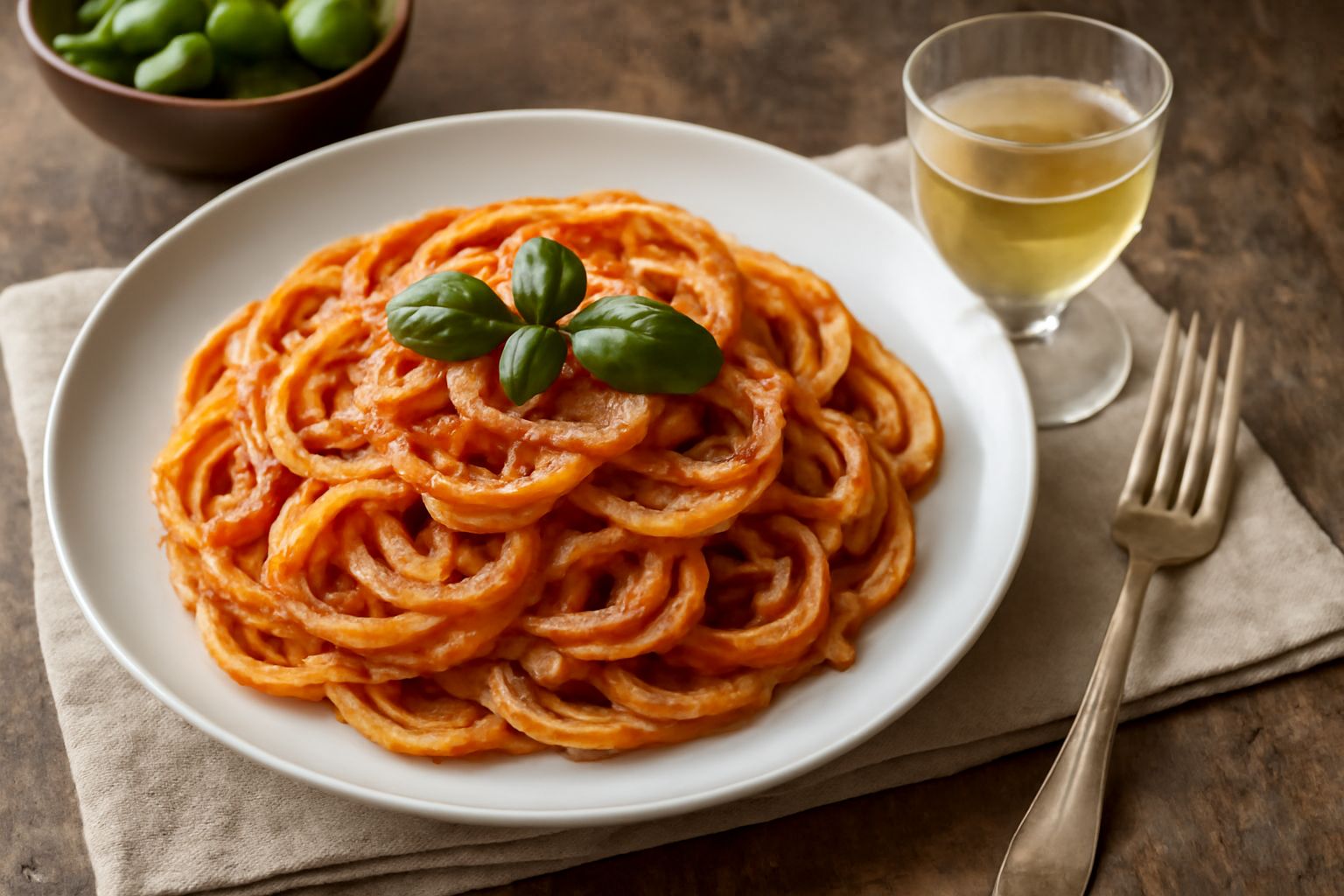 Bicchiere di anisetta calabrese limpida e giallognola, servita fredda con cubetti di ghiaccio, accanto a una bottiglia di vetro scuro e semi di anice sparse su piatto bianco