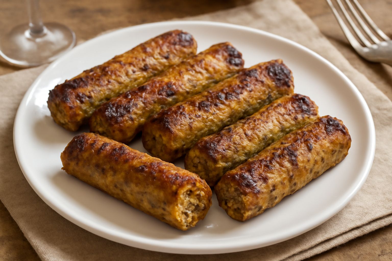 Arrostelle dorate e croccanti su un piatto bianco, tagliate a metà per mostrare il ripieno di carne e verdure, con un filo di olio d'oliva