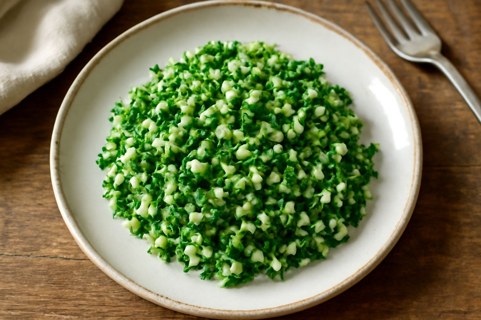 Foglie di prezzemolo fresco verde brillante e spicchi di aglio bianco appena tritati finemente su un tagliere di legno, vicino a un coltello da cucina