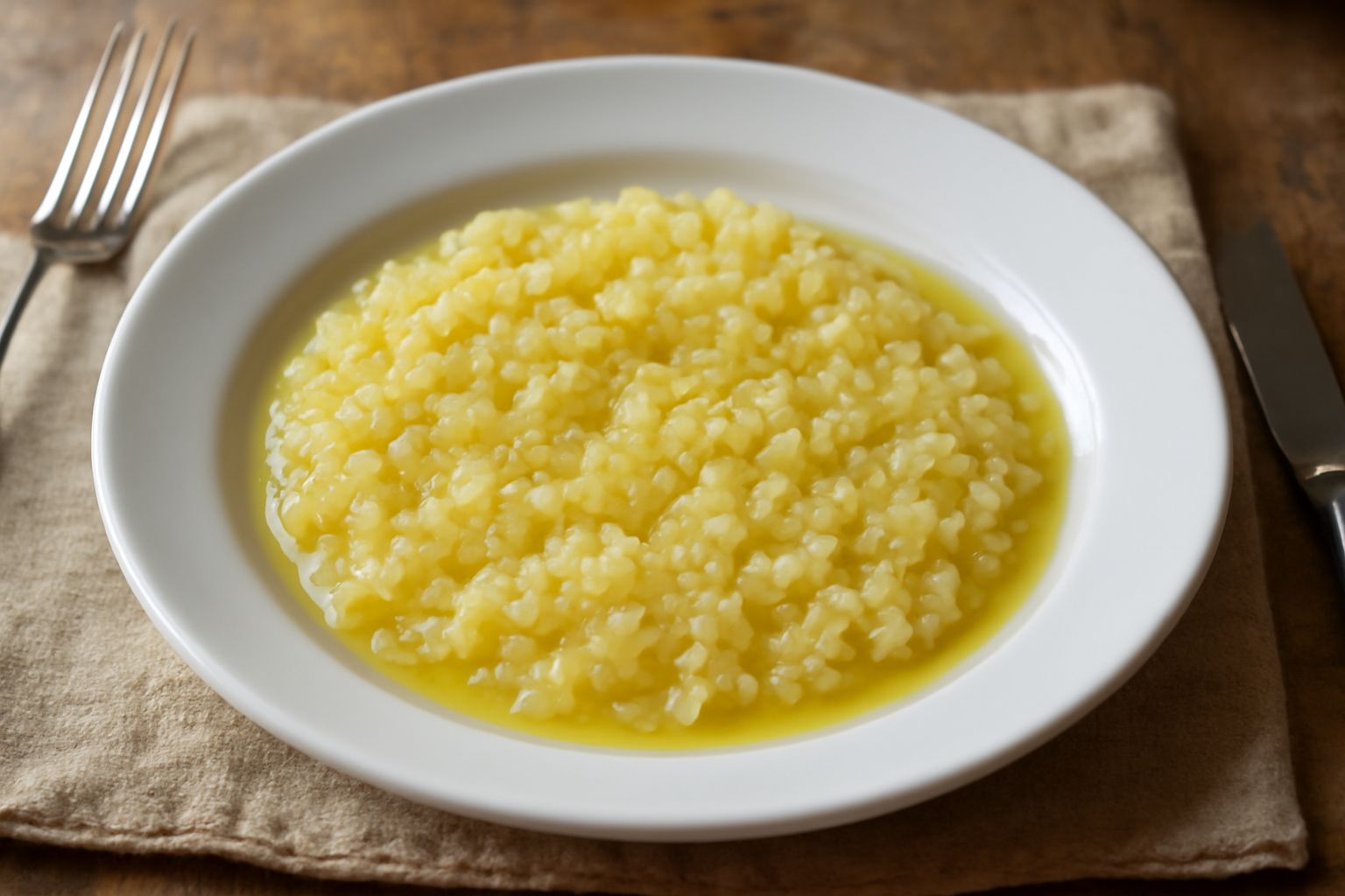 Battuto di cipolla bionda in una padella antiaderente, cipolla finemente tritata che inizia a colorarsi leggermente in olio caldo, aroma visibile nel vapore, con cipolla intera accanto sul tavolo di l