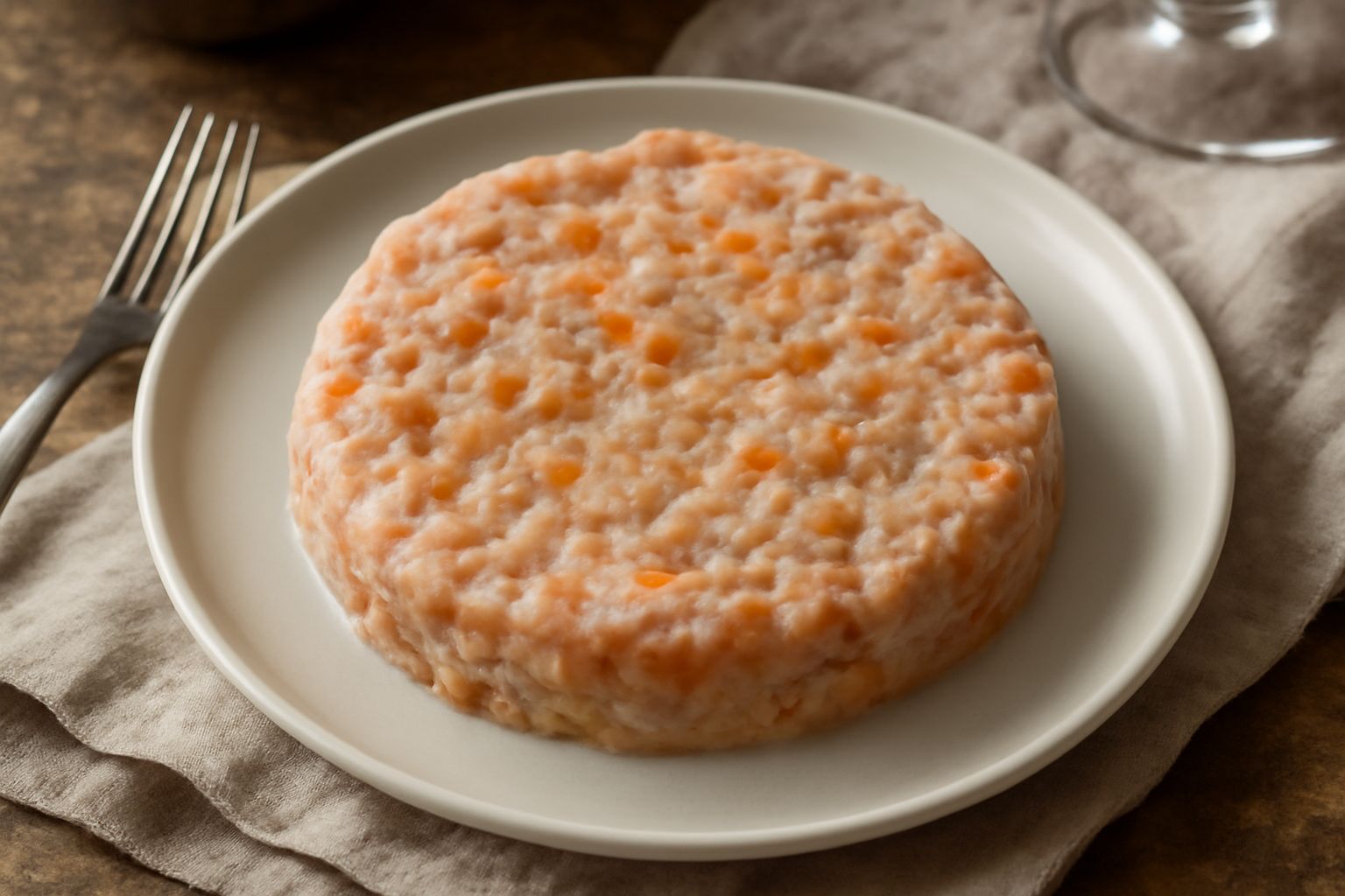 Battuto di vitello finemente tritato in una ciotola bianca, con soffritto biondo di cipolla, carota e sedano sottostanti, prezzemolo fresco sparso in superficie
