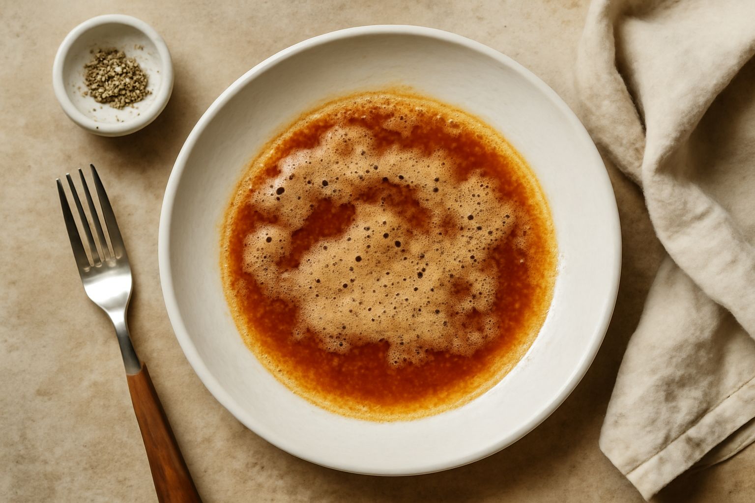 Burro dorato e fumante in una padella in acciaio, con sfumature color nocciola e schiuma sulla superficie, contro sfondo bianco