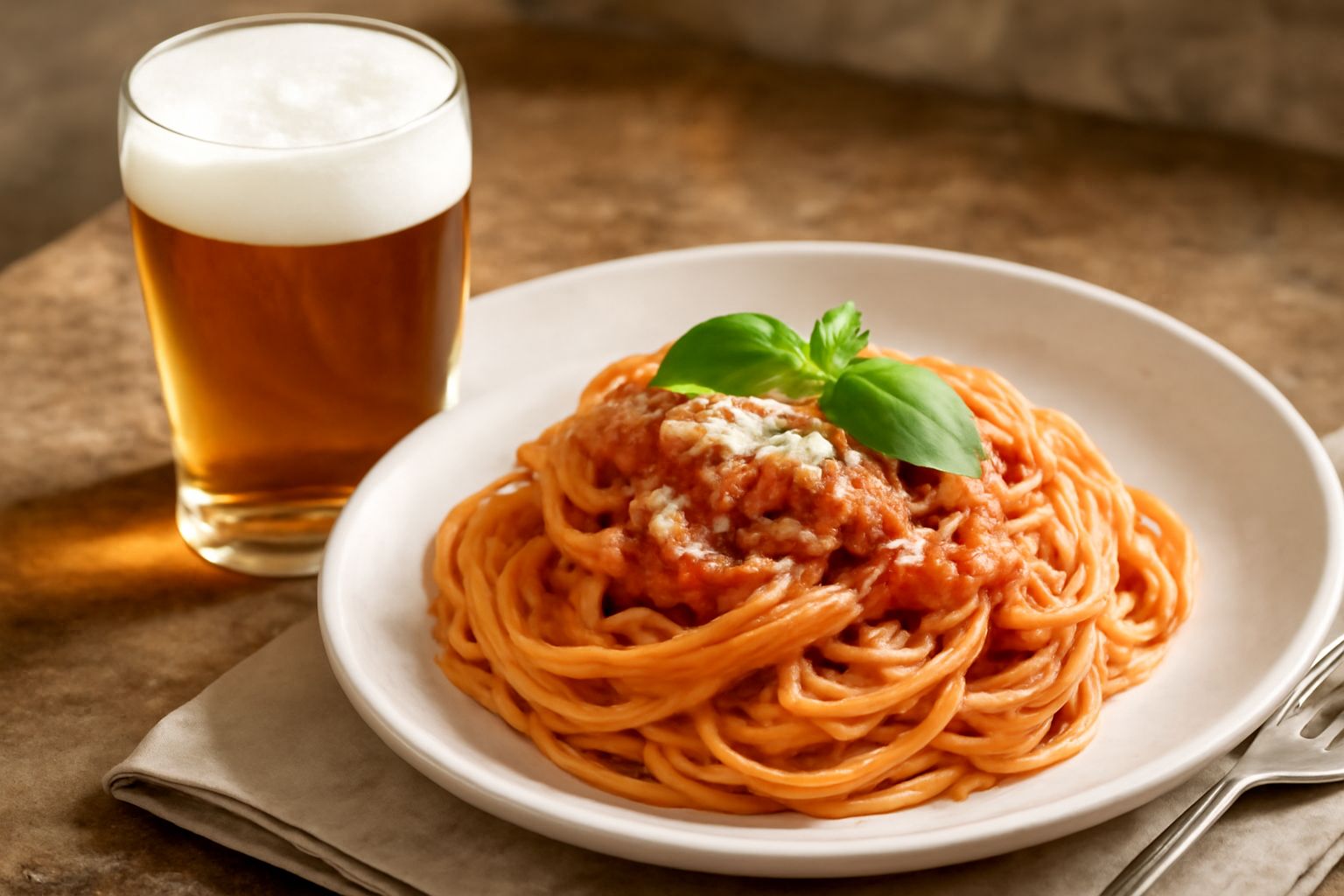 Birra dorata in bicchiere di vetro con schiuma bianca, accanto a malto secco e spighe di orzo su tavolo rustico di legno
