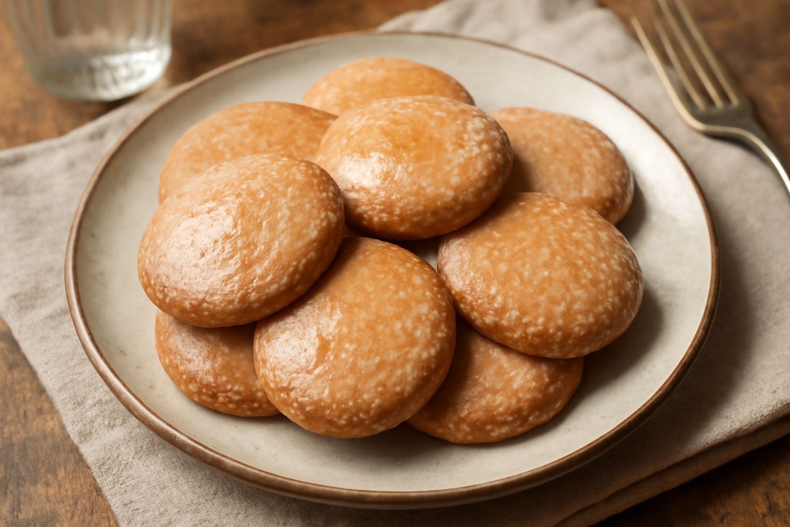 Biscotti dorati e croccanti al Barolo disposti su un piatto bianco, ricoperti da una leggera glassa luccicante, accompagnati da una tazza di caffè e granelli di zucchero grosso