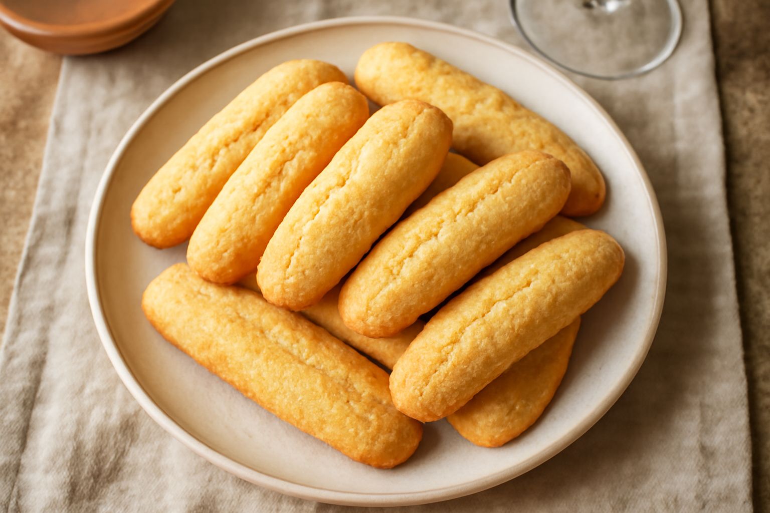 Biscotti d'anice dorati e croccanti disposti su carta bianca, ricoperti di una leggera glassa trasparente, con granelli di zucchero che brillano alla luce