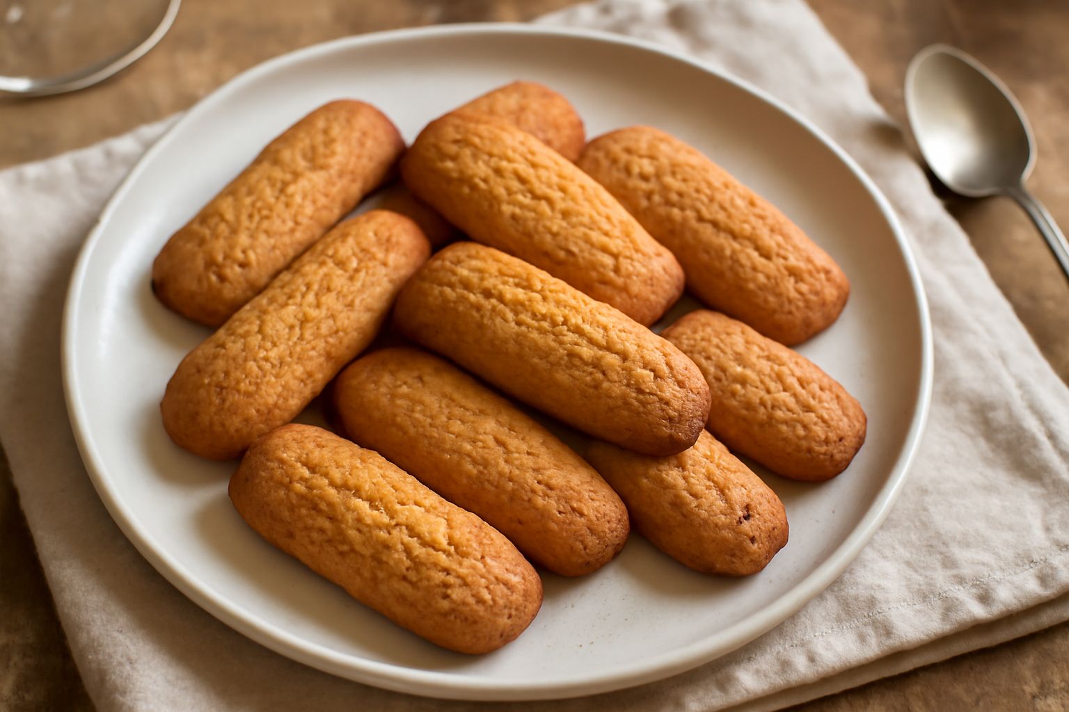 Una decina di biscotti di Agerola, dorati e compatti, disposti su una carta bianca. Superficie leggermente screpolata, anice stellato visibile, colore marrone chiaro uniforme.