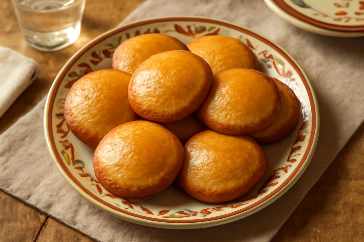 Biscotti di Matera dorati e croccanti disposti su un piatto di ceramica chiara, con bordi leggermente caramellati e forma tonda leggermente bombata