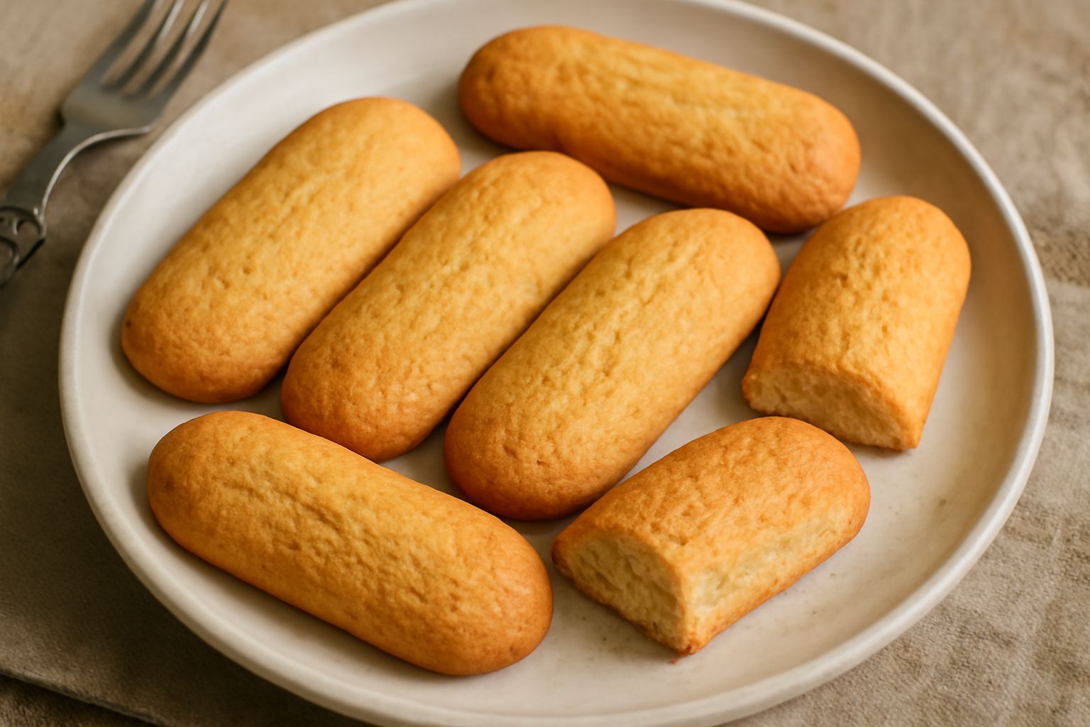Biscotti duri e croccanti di forma allungata, dorati in superficie, disposti su un piatto bianco con contorno di mandorle sgusciate e una tazza di caffè sullo sfondo