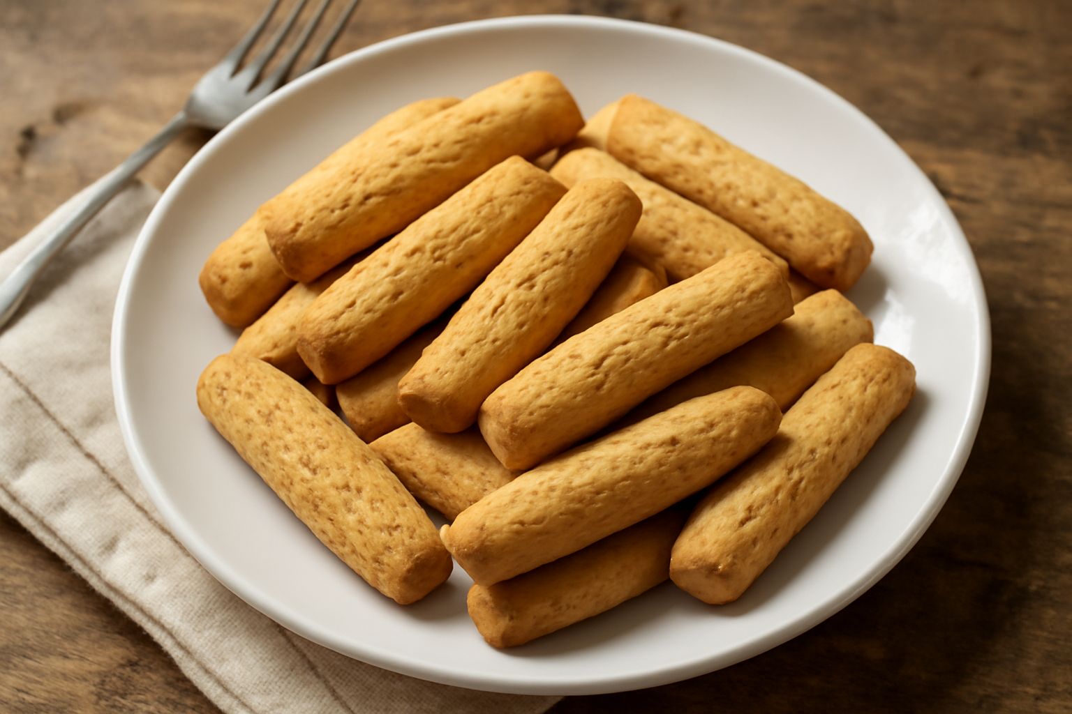 Biscottini comacini color biondo scuro disposti su una superficie bianca, con taglio netto a mezzaluna visibile, accanto a una tazza di caffè nero