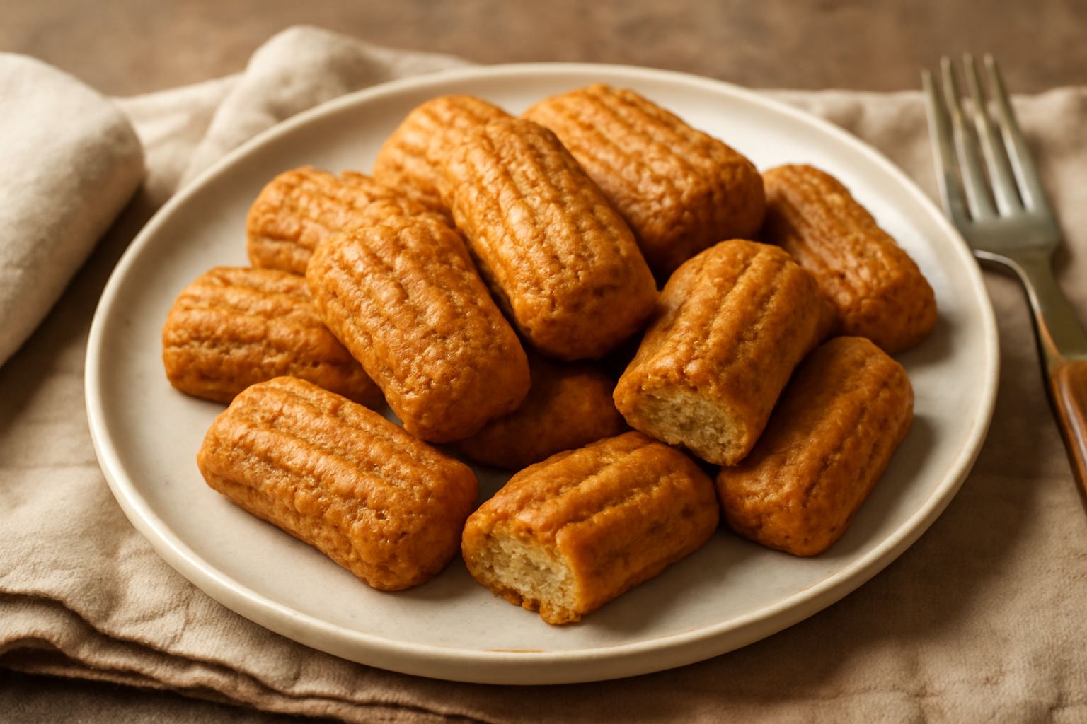 Biscottini del Garda dorati e croccanti disposti su un piatto bianco, con mandorle intere visibili sulla superficie rugosa, accanto a una tazza di caffè