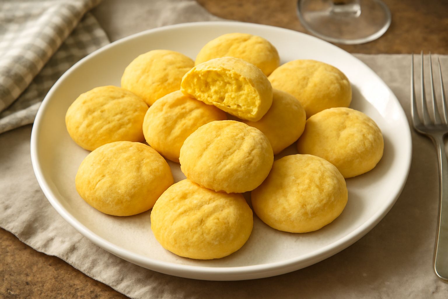 Biscottini dorati e croccanti disposti su una carta da forno bianca, dalla forma rotonda e leggermente ondulata, con sfumature dorate ai bordi