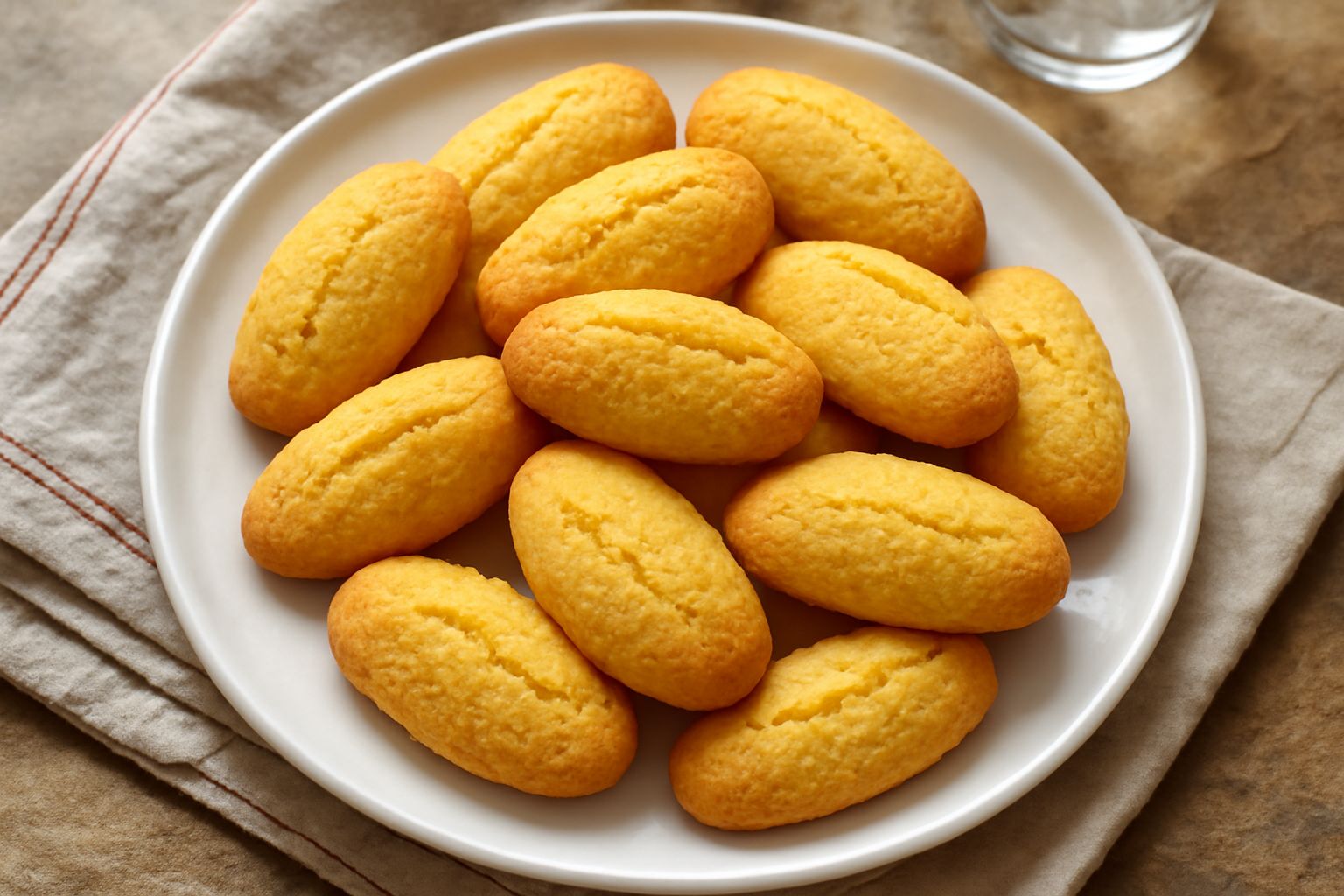Una decina di biscottini reggini color giallo dorato, di forma ovale leggermente rigonfia, disposti in pila su una superfice bianca con accanto una tazza di caffè. La consistenza risulta fragrante e f