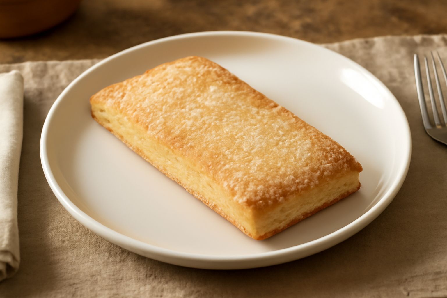 Biscotti amalfitani rettangolari e dorati disposti su un piatto bianco, con sfogliature di zucchero semolato sulla superficie, accanto a una fetta di limone giallo e foglie di menta fresca