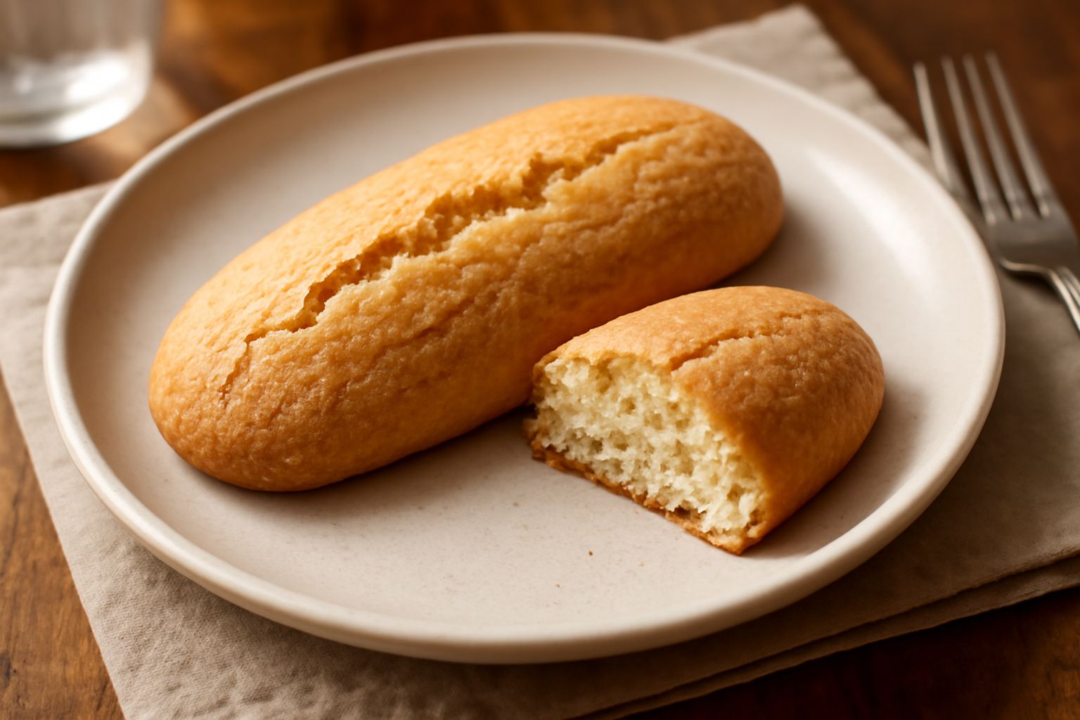 Biscotti perugini color dorato disposti su un piatto bianco, forma ovale allungata, superficie leggermente screpolata, in controluce per mostrare la consistenza croccante