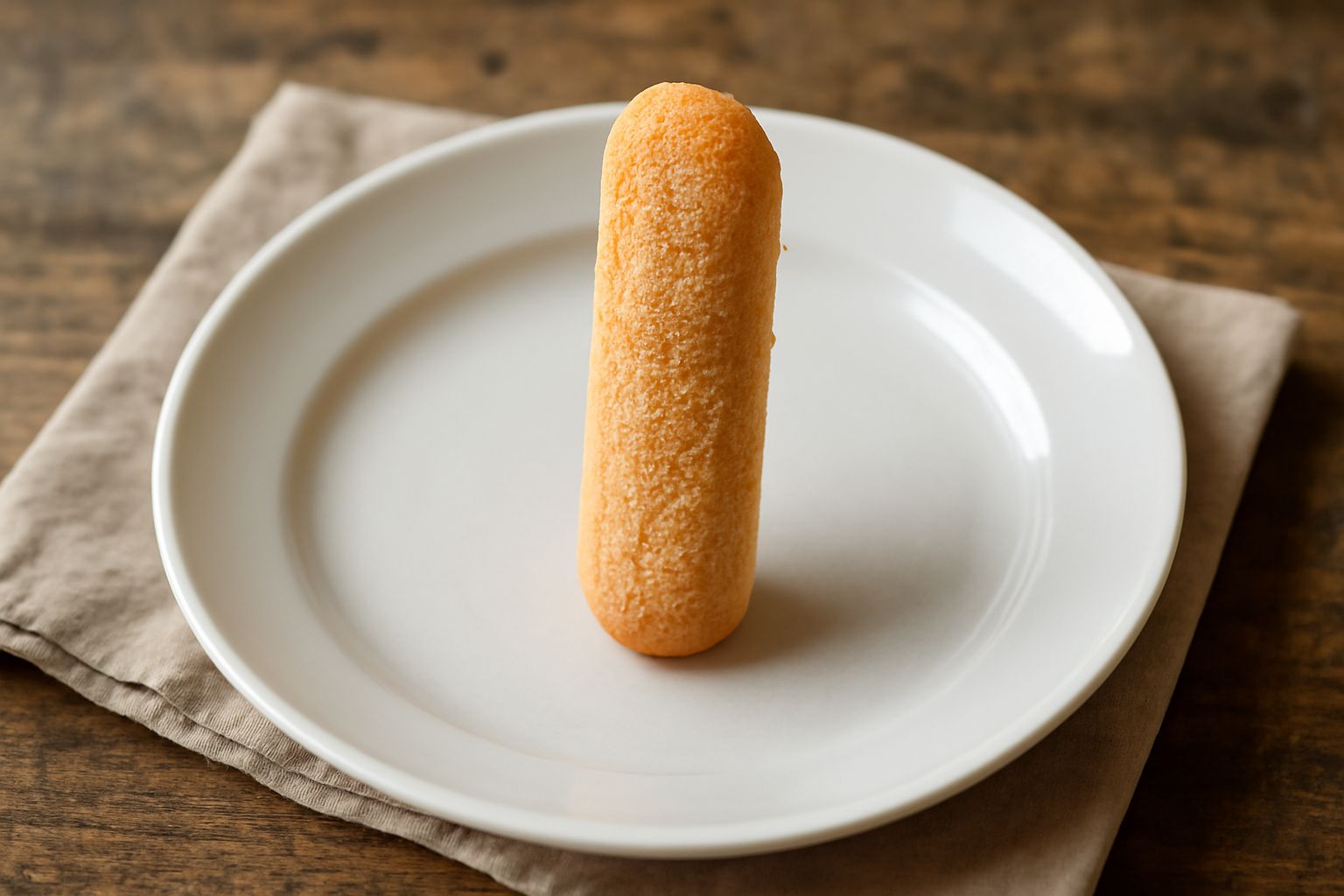 Biscotti savoiardi disposti verticalmente su un piatto bianco, dorati e lunghi circa dieci centimetri, con superficie leggermente rugosa e un caffè fumante sullo sfondo