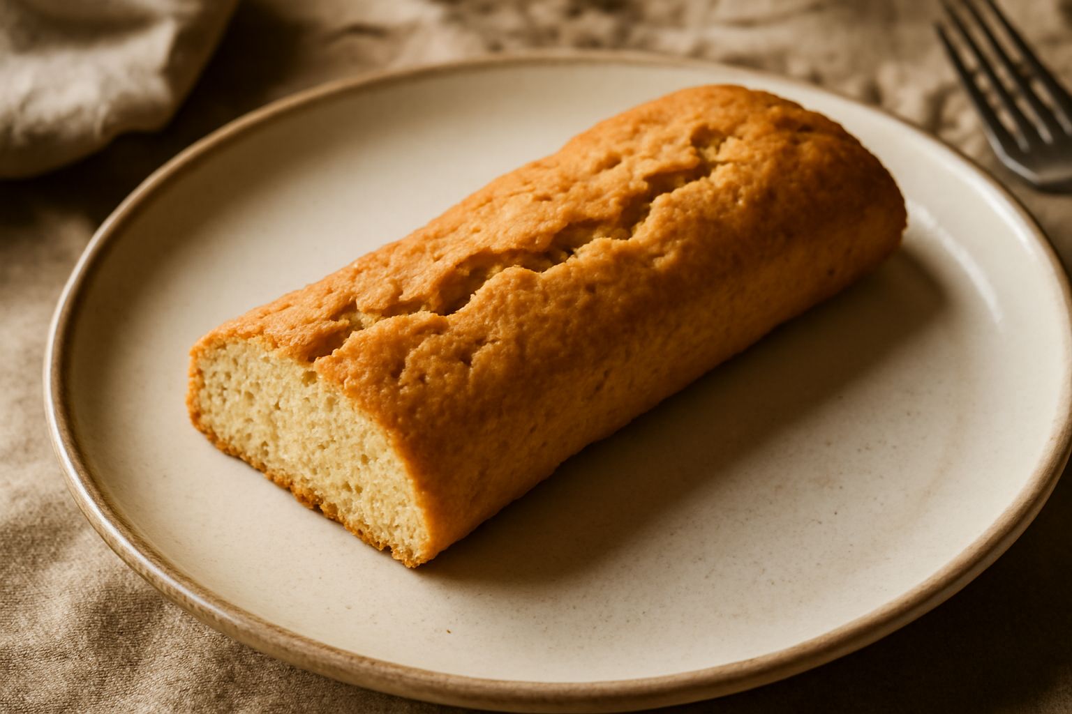 Biscottoni color oro croccanti, leggermente obliqui, impilati su un vassoio di legno con mandorle intere sparse accanto, su fondo di tela beige in luce naturale mattutina