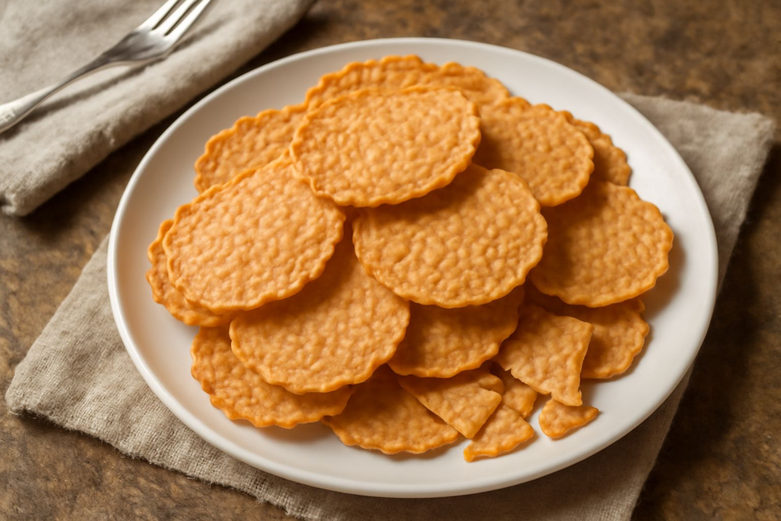 Brigidini toscani appena sfornati, dorati e croccanti, impilati su un piatto bianco con semi di anice visibili, accanto a una tazza di caffè e zucchero semolato