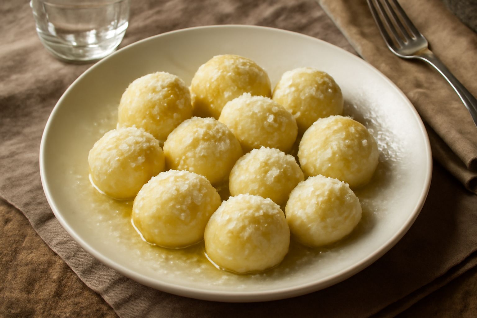 Bringoli toscani serviti in un piatto bianco, caldi e bagnati di brodo, con formaggio grattugiato e pepe nero in superficie, contorno di erbette aromatiche fresche