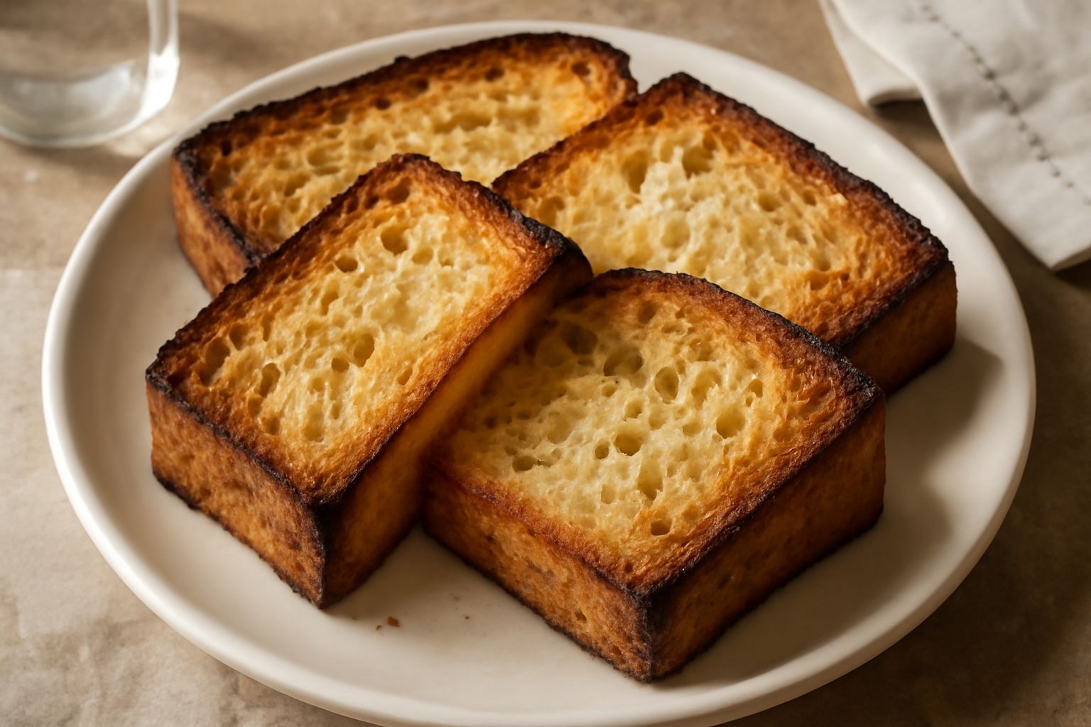 Fette di broscia dorate e croccanti disposte su una tavola di legno naturale, con bordi bruniti e superficie ruvida, accanto a un pezzo di formaggio e un bicchiere di vino rosso