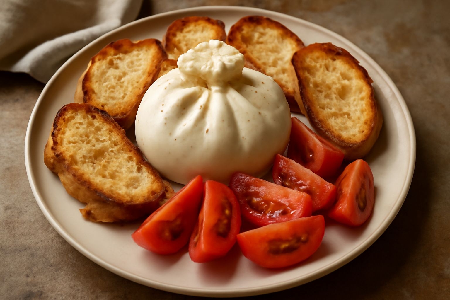 Burrata con pane tostato