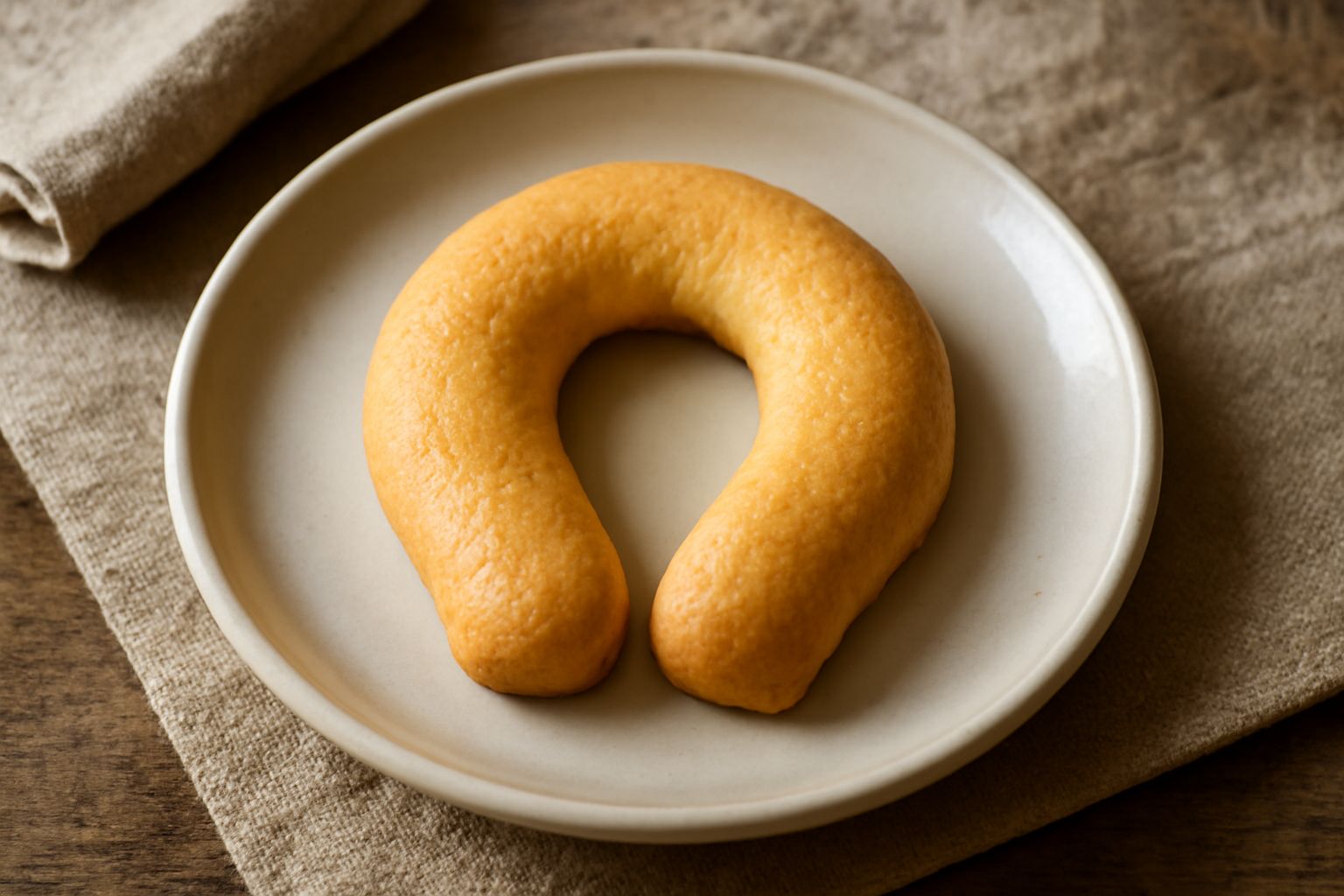 Biscotti bussolà a forma di ferro di cavallo, color dorato, disposti su un piatto bianco. La superficie è liscia e leggermente lucida, si vedono i cristalli di zucchero e il profumo d'anice che si res