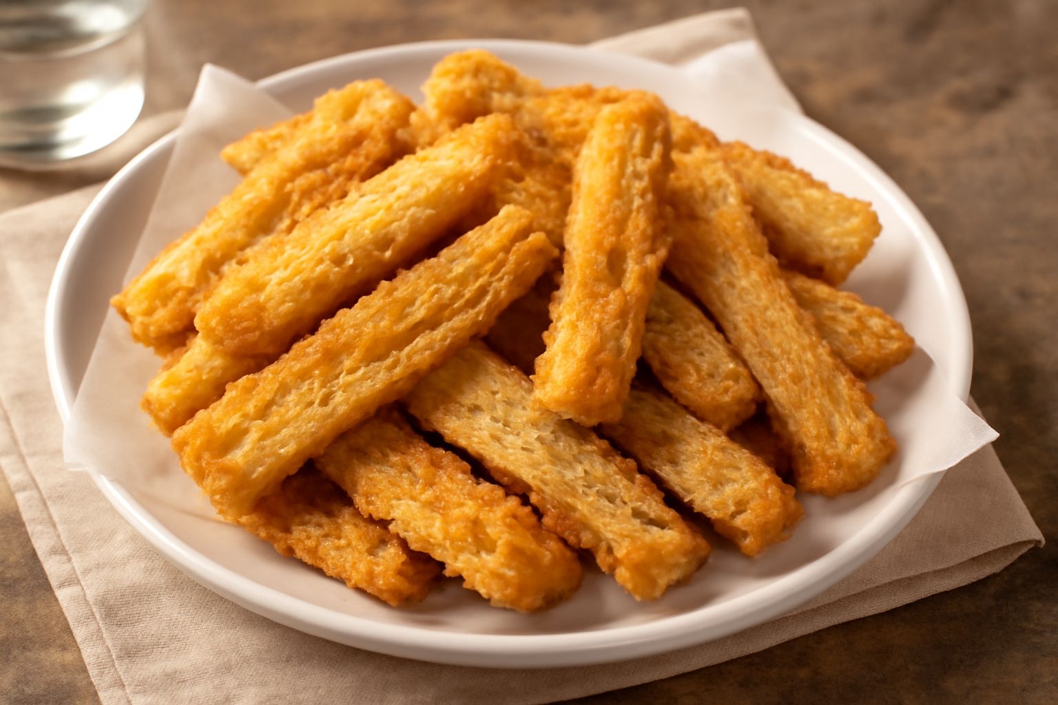 Cardi fritti dorati e croccanti disposti su carta da forno bianca, con una ciotola di salsa piccante accanto e fettine di limone fresco