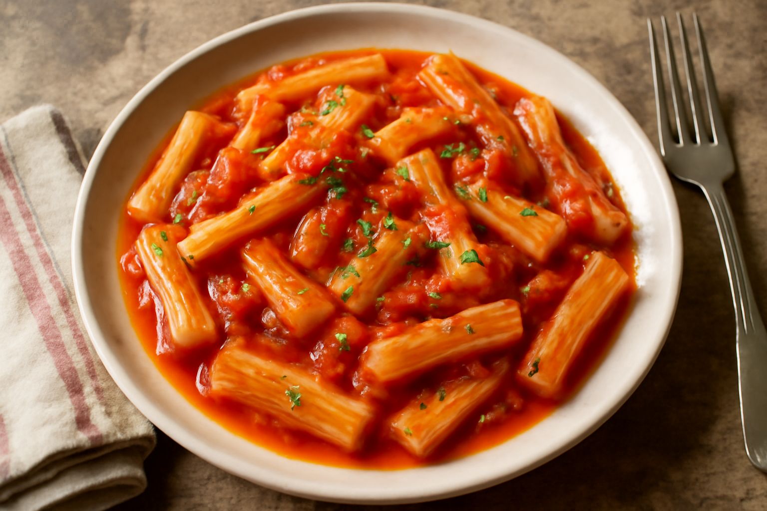 Cardi tagliati in bastoncini, teneri e dorati, immersi in sugo di pomodoro rosso scuro, con prezzemolo verde fresco sparso in superficie, serviti in un piatto fondo bianco