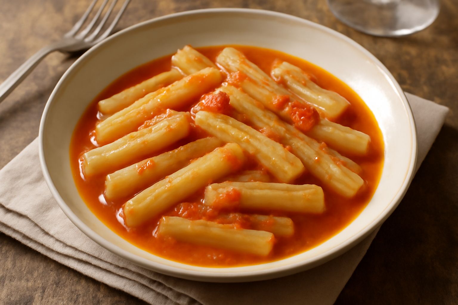Cardi tagliati in bastoncini dorati e tenerissimi in umido con sugo di pomodoro, aglio e prezzemolo fresco, serviti in piatto fondo bianco