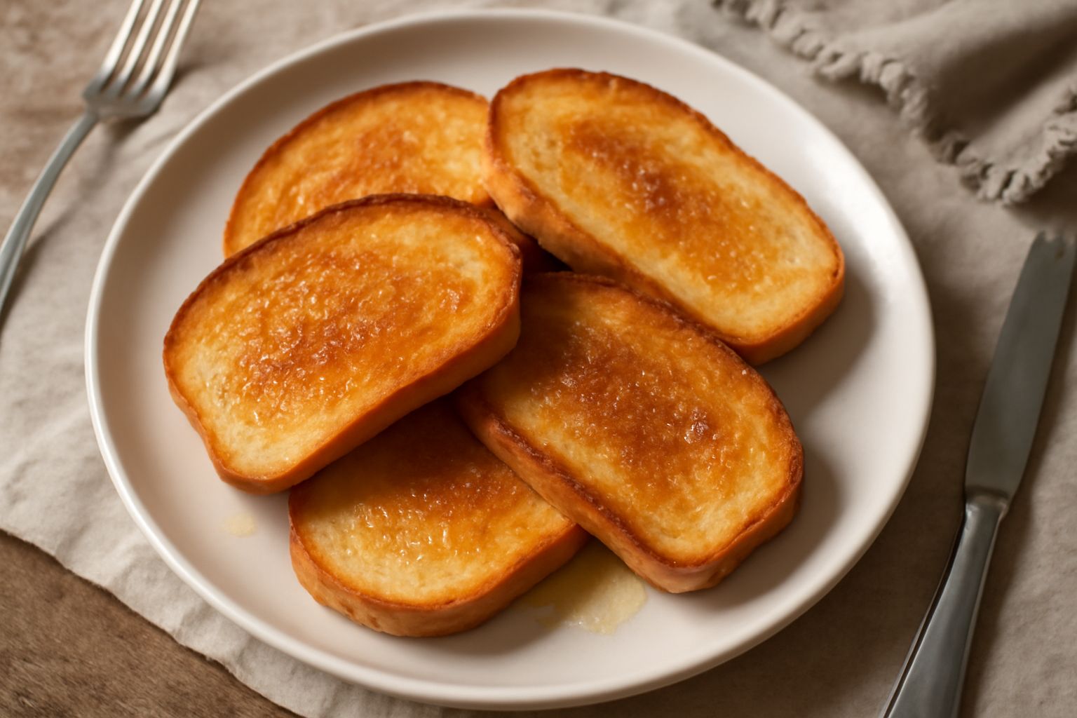 Caschettu sardo, fette di pane tostato dorate e croccanti, oliate, disposte in un piatto bianco con un filo d'olio in superficie e cristalli di sale marino grosso visibile