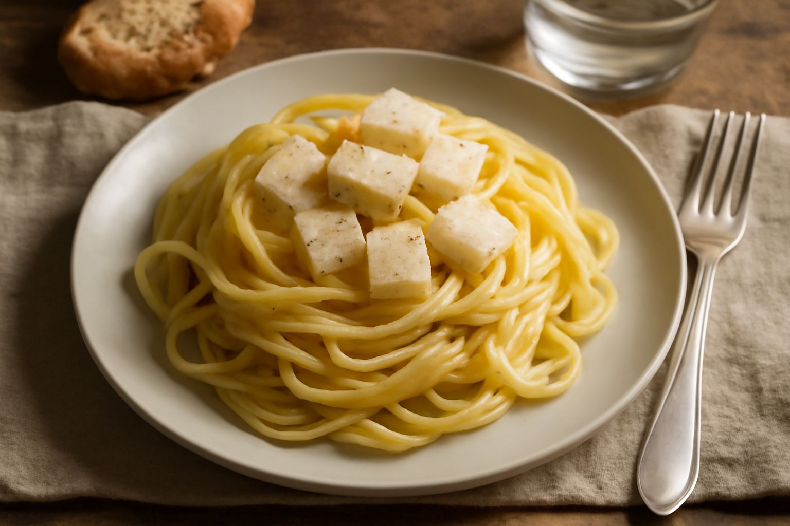 Casciotta d'Urbino tagliata a fette su una tavola di legno, formaggio bianco crema con crosta grigia, accompagnato da pane toscano e miele in un vasetto di vetro