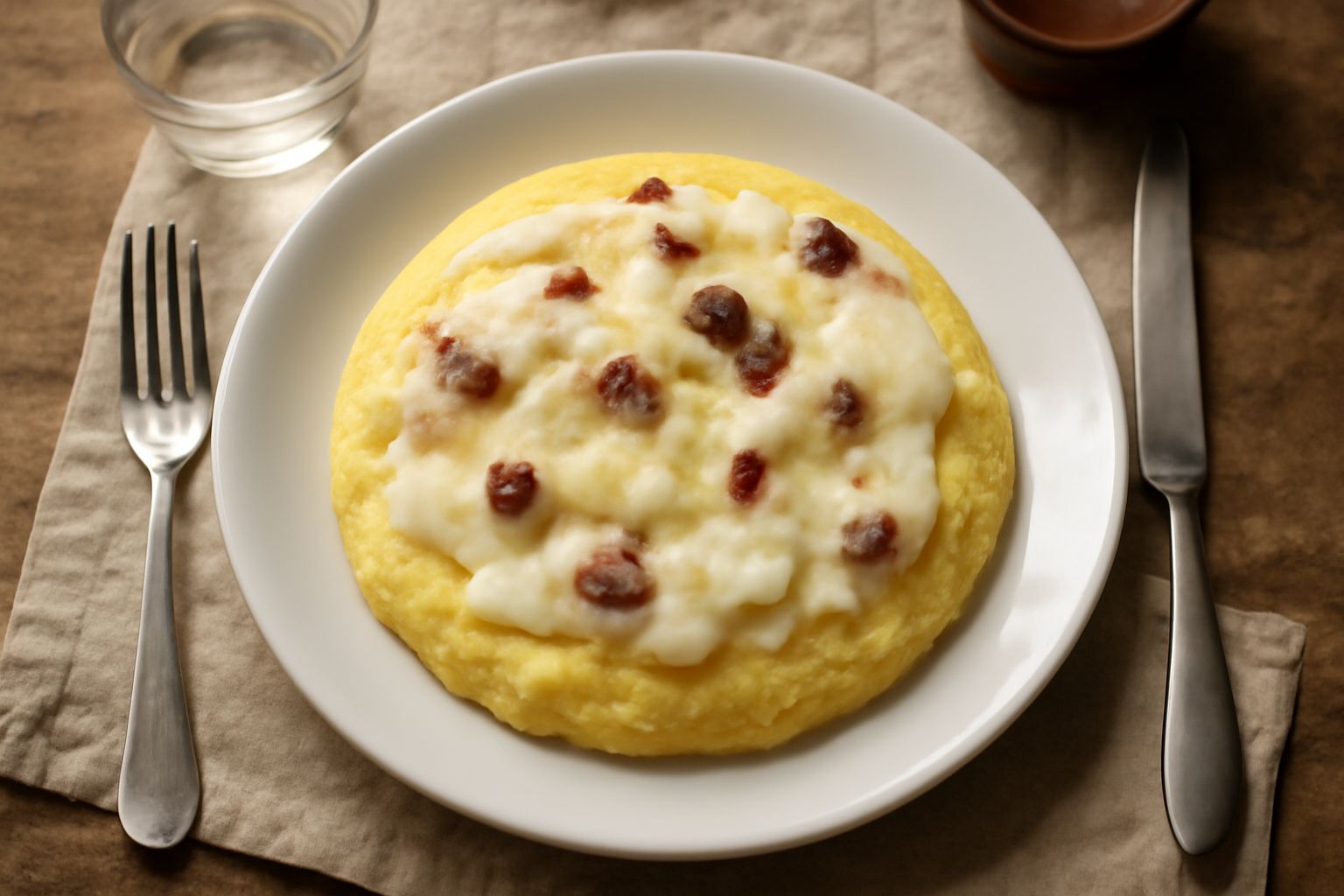 Casera lombarda in ciotola bianca: brodo trasparente con pezzi di pane tostato dorato e formaggio filante che fuoriesce, guarnito con prezzemolo fresco