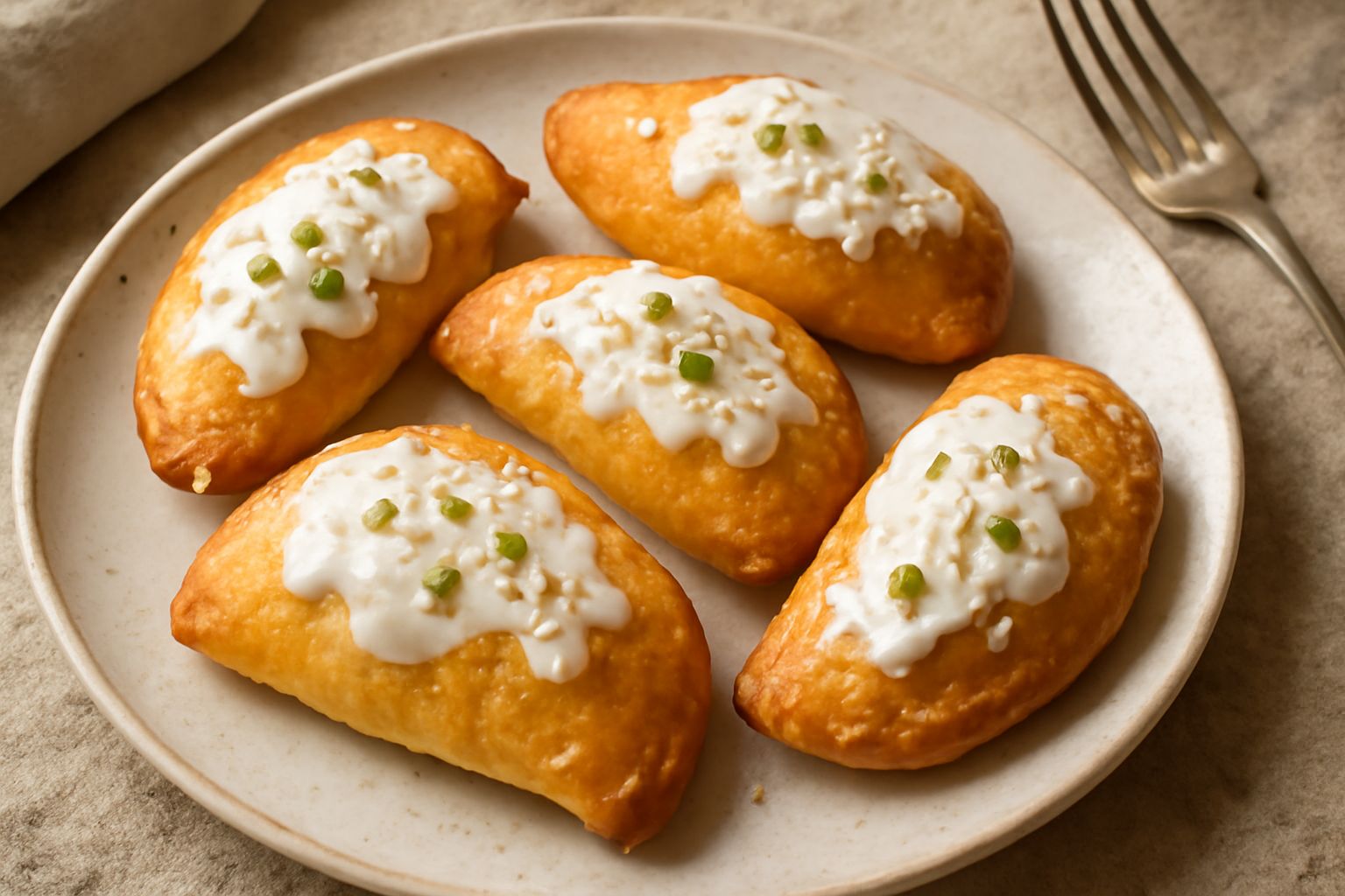 Cassatelle dorate e croccanti su piatto bianco, ricoperte di glassa bianca e granella di zucchero, con ritagli di ricotta e canditi visibili nel taglio trasversale