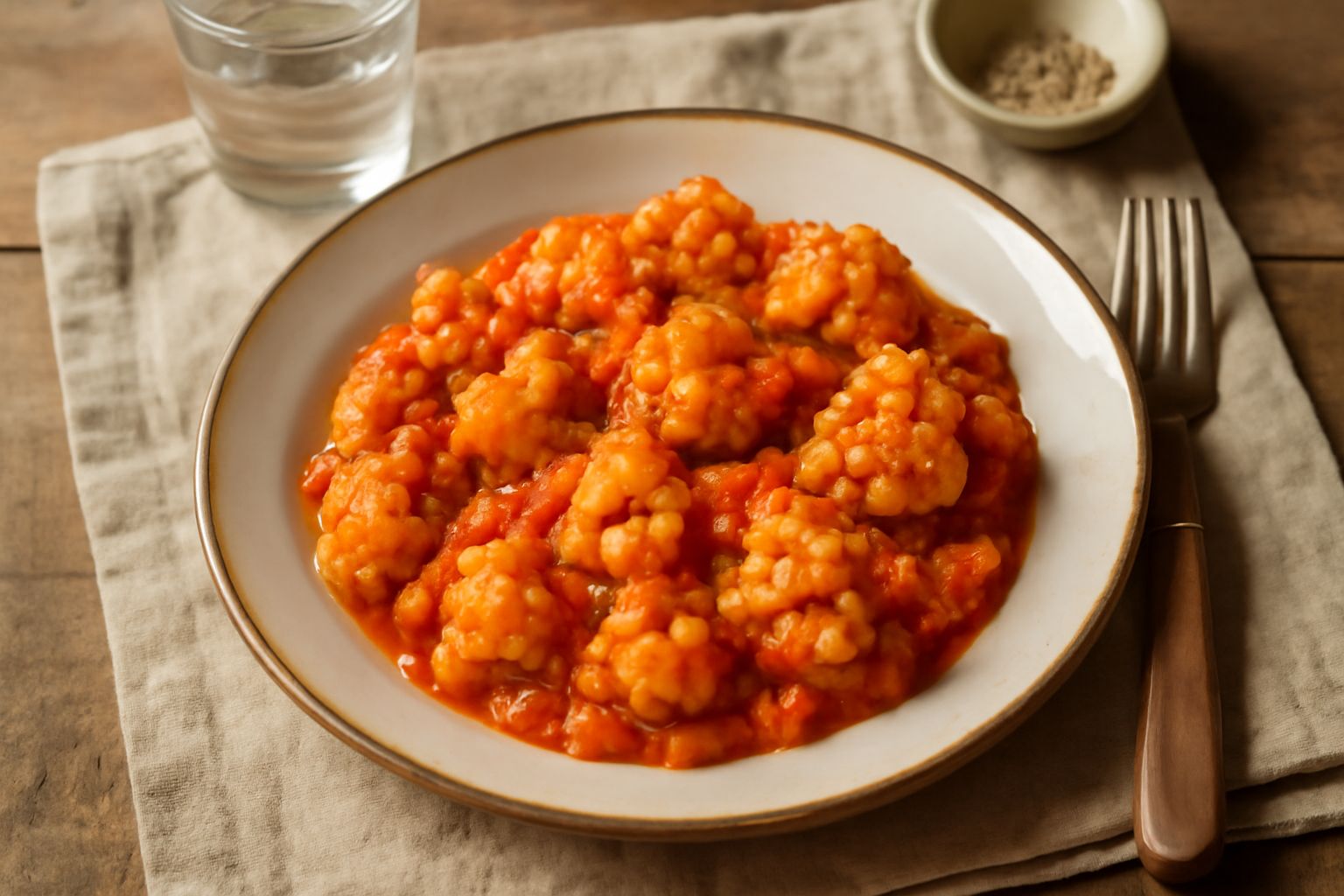 Cavolfiore stufato in pentola di terracotta marrone con pomodori rossi, aglio e prezzemolo fresco su fondo bianco