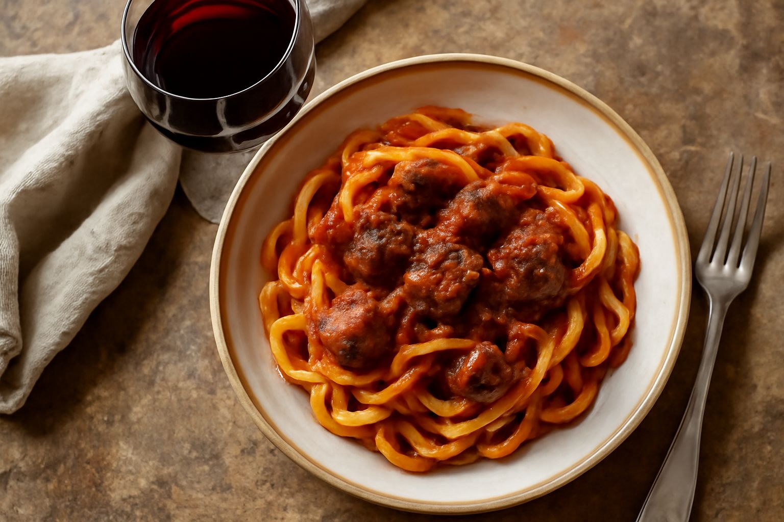 Bicchiere di vino rosso Cesanese di Olevano Romano con riflessi rubino, accanto a una bottiglia scura, su uno sfondo di tavolo rustico con pane toscano e formaggi locali