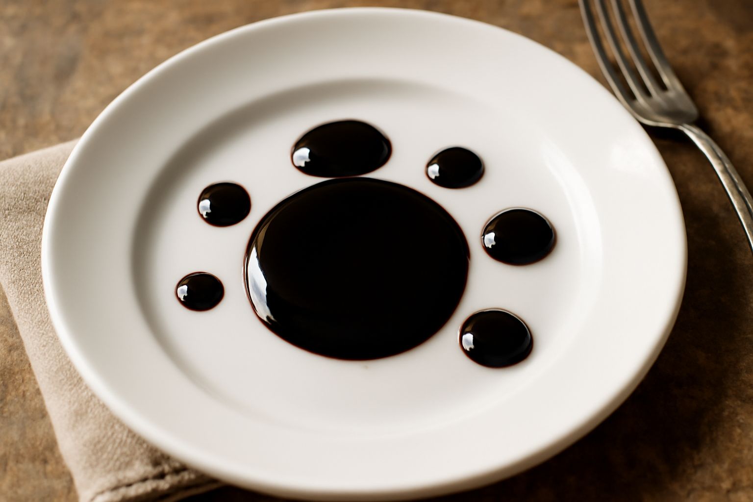 Ciotola di ceramica con condimento scuro e lucido dal colore marrone profondo, consistenza visibilmente densa, con cucchiaio di legno che mostra la texture vellutata.
